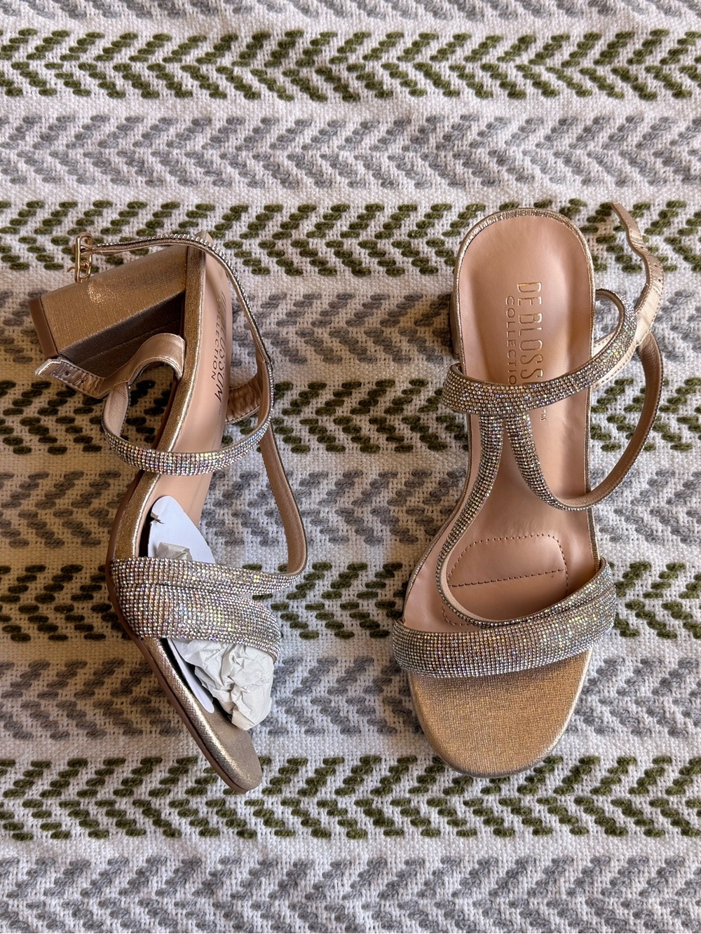 De Blossom Collection Rose Gold Rhinestone Block Heels size 8